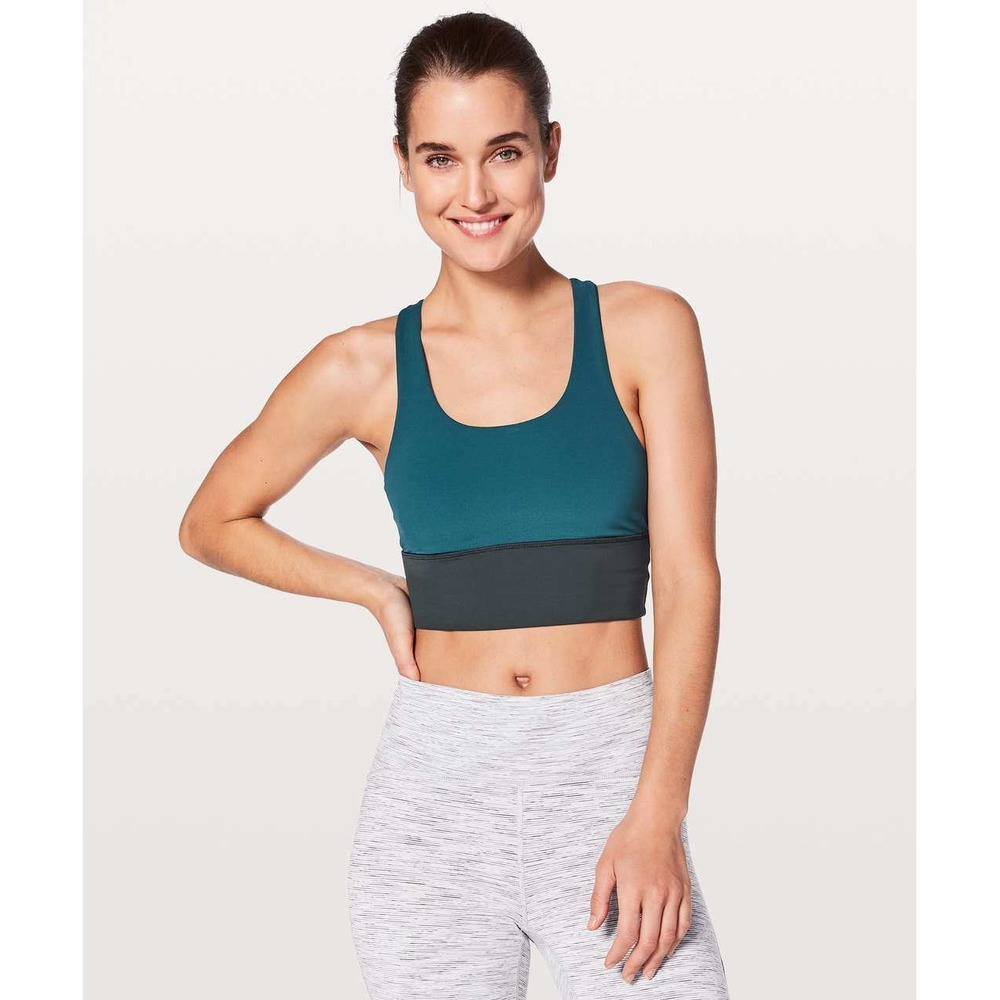 Lululemon Invigorate Bra Womens Sz 4 Teal Blue Longline Racerback Mesh Luxtreme